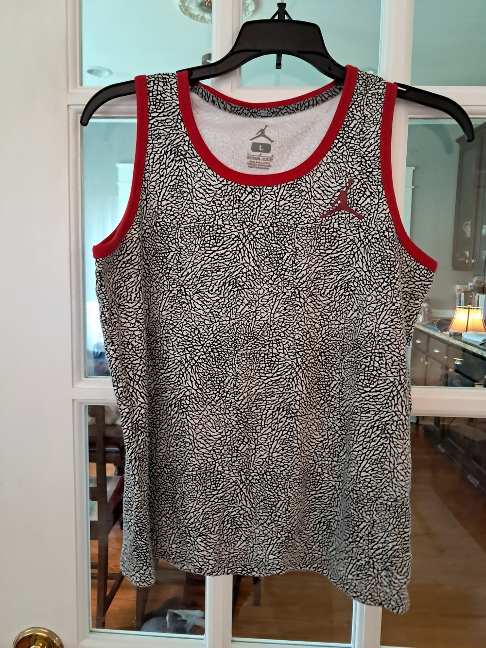Jordan Women’s Red-Trim Black & White Patterned Tank Top
